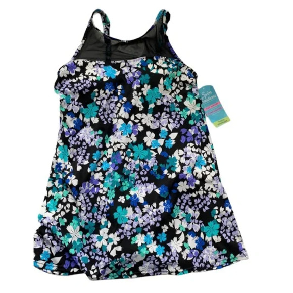 Swim Solutions Tummy Control Blue High-Neck Mesh Swimsuit Swimdress 12 NEW - Picture 2 of 6